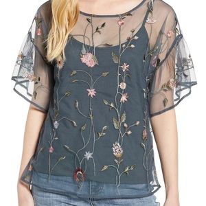 Lucky brand embroidered mesh shirt